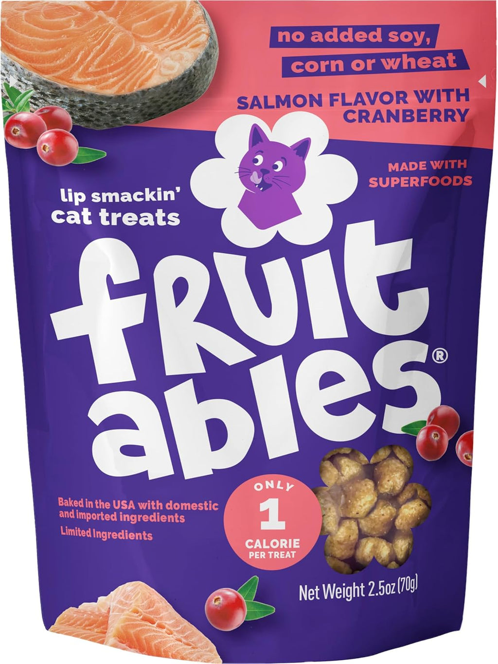 Cat Treats, Healthy Treats for Cats, Low Calorie and Packed with Protein, Crunchy Biscuits, No Wheat, Corn or Soy, Made with Real Salmon and Cranberry, 2.5Oz