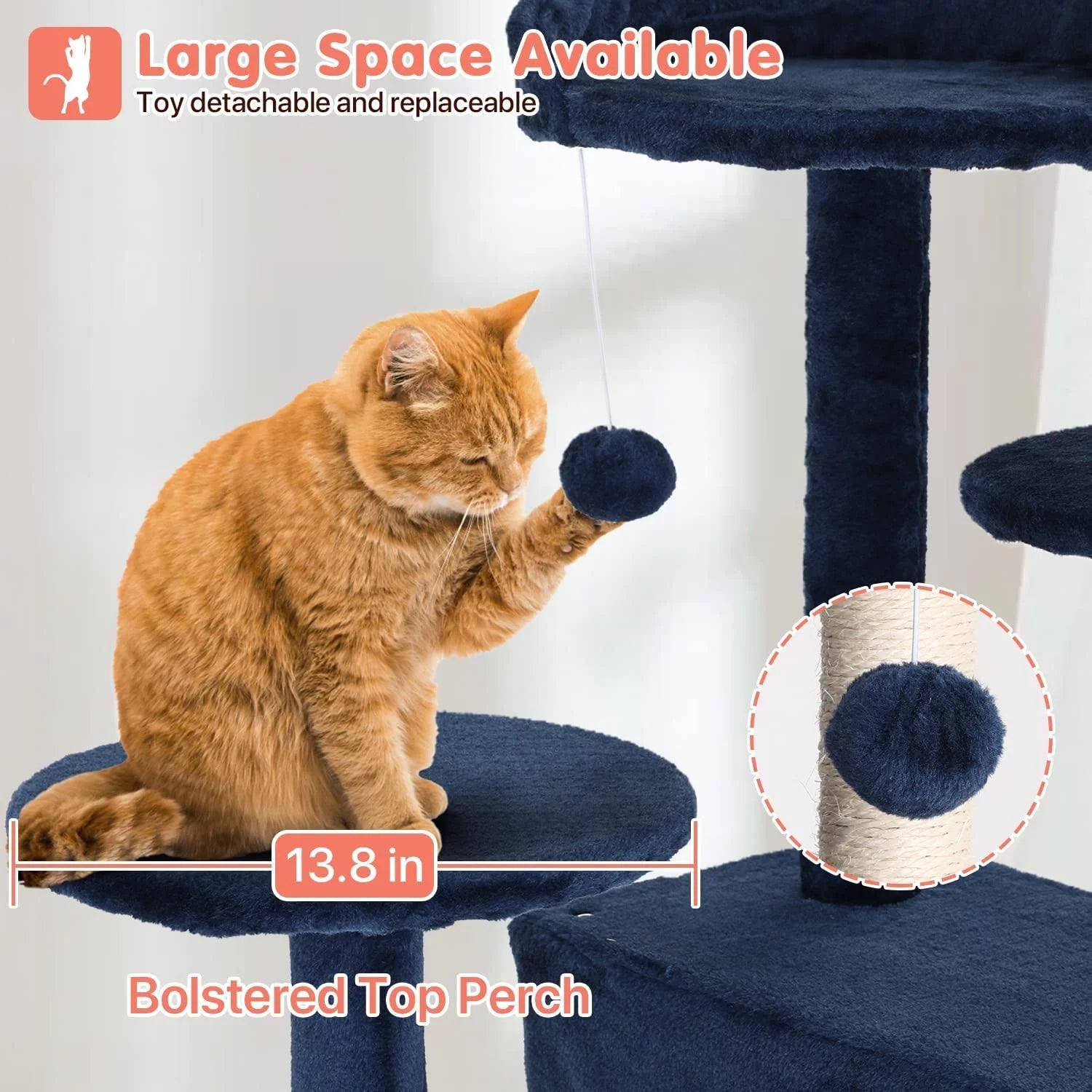54 - In Double Condo Cat Tree Tower Playhouse with Scratching Post & Perch for Indoor, Navy Blue - Simply_Atlas