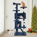 54 - In Double Condo Cat Tree Tower Playhouse with Scratching Post & Perch for Indoor, Navy Blue - Simply_Atlas